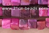 CCU455 15.5 inches 4*4mm cube fuchsia crazy lace agate beads