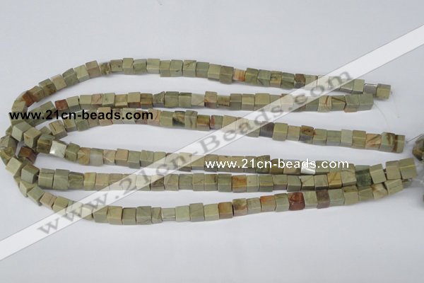 CCU47 15.5 inches 6*6mm cube silver leaf jasper beads wholesale