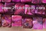 CCU485 15.5 inches 6*6mm cube fuchsia crazy lace agate beads