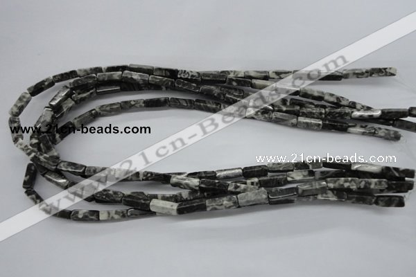 CCU505 15.5 inches 4*13mm cuboid black & white jasper beads wholesale