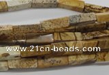 CCU507 15.5 inches 4*13mm cuboid picture jasper beads wholesale