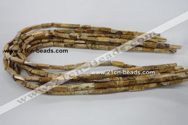 CCU507 15.5 inches 4*13mm cuboid picture jasper beads wholesale