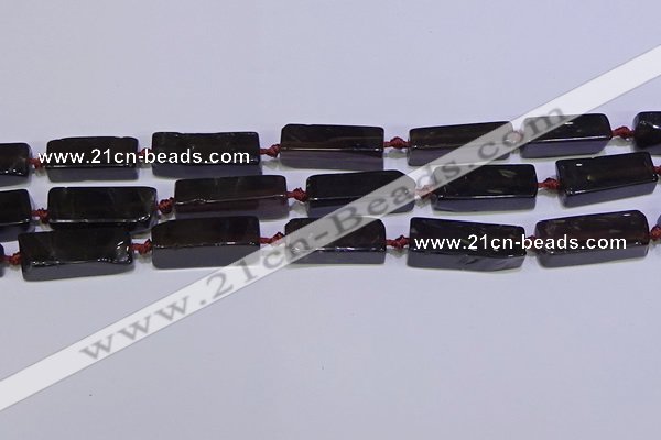 CCU607 15.5 inches 8*20mm - 10*30mm cuboid smoky quartz beads