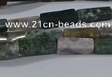 CCU713 15.5 inches 4*13mm cuboid moss agate beads wholesale