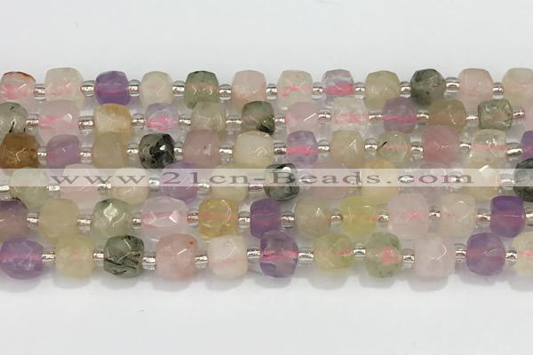 CCU754 15 inches 8*8mm faceted cube mixed quartz beads