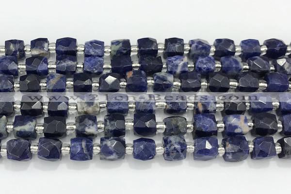 CCU766 15 inches 8*8mm faceted cube sodalite beads