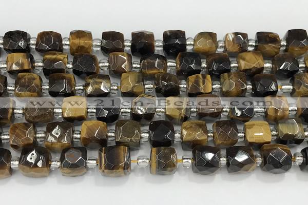 CCU767 15 inches 8*8mm faceted cube yellow tiger eye beads