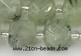 CCU776 15 inches 10*10mm faceted cube green rutilated quartz beads