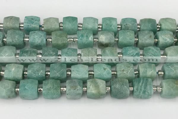 CCU787 15 inches 10*10mm faceted cube amazonite beads