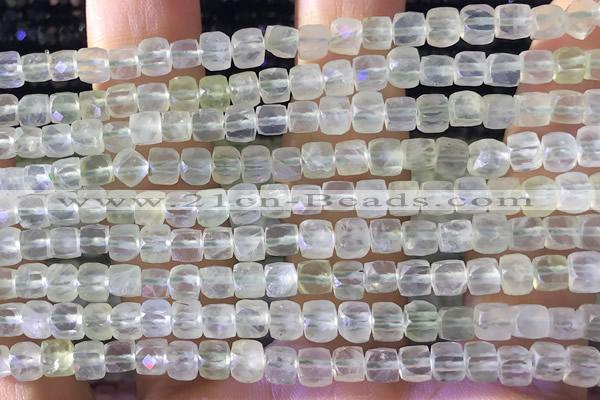 CCU802 15 inches 4mm faceted cube prehnite beads