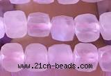 CCU806 15 inches 4mm faceted cube rose quartz beads