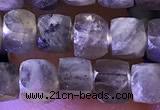 CCU809 15 inches 4mm faceted cube labradorite beads