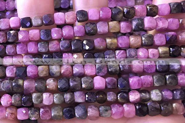 CCU812 15 inches 4mm faceted cube tourmaline beads