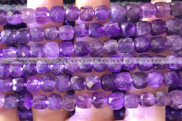 CCU818 15 inches 6mm faceted cube amethyst beads