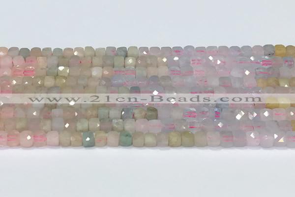 CCU831 15 inches 4mm faceted cube morganite beads