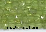 CCU836 15 inches 4mm faceted cube olive quartz beads