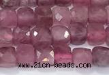 CCU843 15 inches 4mm faceted cube tourmaline beads