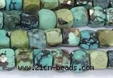 CCU845 15 inches 4mm faceted cube turquoise beads