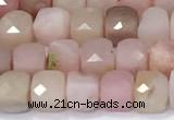 CCU848 15 inches 4mm faceted cube pink opal beads