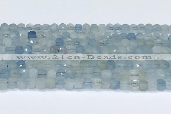 CCU860 15 inches 6mm faceted cube aquamarine beads