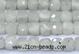 CCU870 15 inches 4mm faceted cube white moonstone beads