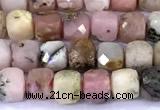 CCU905 15 inches 5mm - 6mm faceted cube pink opal beads