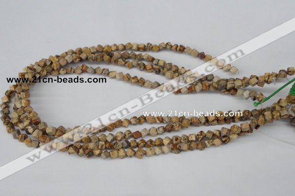 CCU95 15.5 inches 4*4mm cube picture jasper beads wholesale