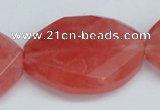 CCY168 15.5 inches 25*35mm twisted & faceted oval cherry quartz beads