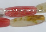 CCY211 15.5 inches 12*40mm trihedron volcano cherry quartz beads