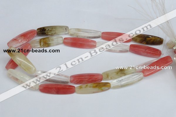 CCY211 15.5 inches 12*40mm trihedron volcano cherry quartz beads