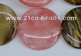 CCY214 15.5 inches 30mm flat round volcano cherry quartz beads