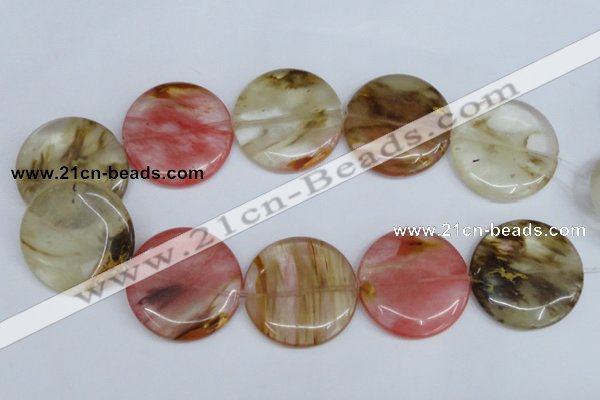 CCY215 15.5 inches 40mm flat round volcano cherry quartz beads