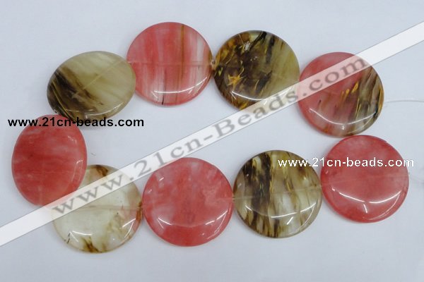 CCY216 15.5 inches 45mm flat round volcano cherry quartz beads