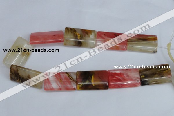 CCY224 15.5 inches 24*40mm flat tube volcano cherry quartz beads