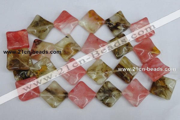 CCY227 15.5 inches 26*26mm wavy diamond volcano cherry quartz beads