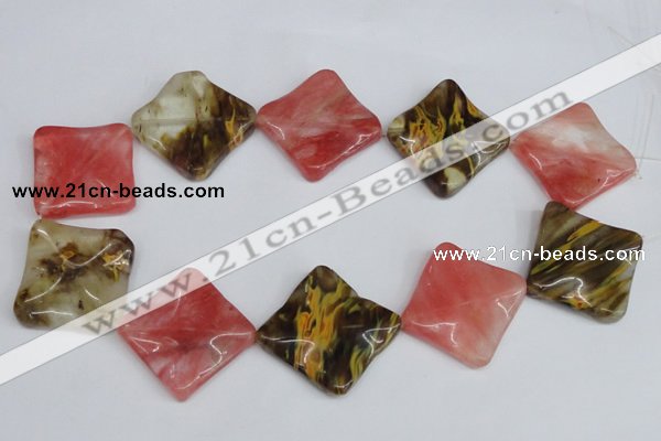 CCY228 15.5 inches 30*30mm wavy diamond volcano cherry quartz beads