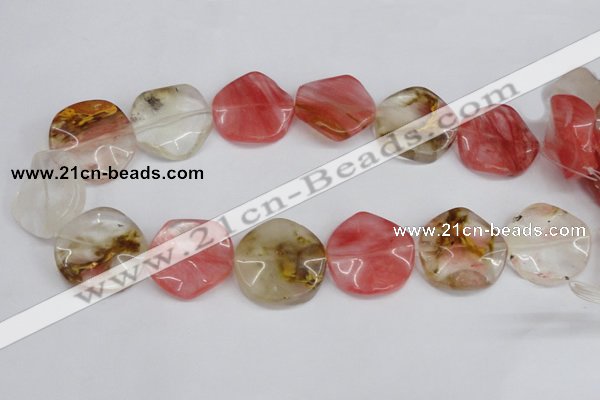 CCY229 15.5 inches 30mm wavy coin volcano cherry quartz beads