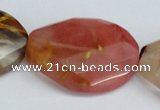 CCY233 25*35mm twisted & faceted oval volcano cherry quartz beads