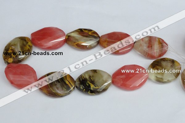 CCY233 25*35mm twisted & faceted oval volcano cherry quartz beads