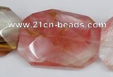 CCY234 30*40mm twisted & faceted rectangle volcano cherry quartz beads