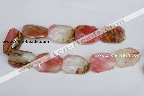 CCY234 30*40mm twisted & faceted rectangle volcano cherry quartz beads