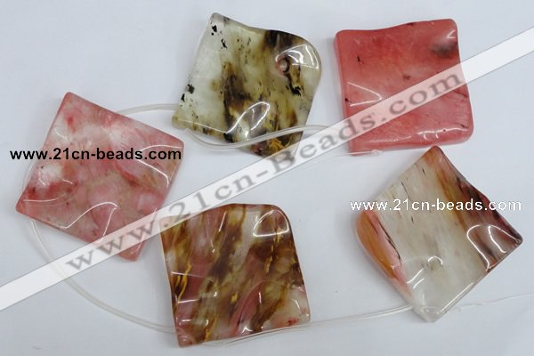 CCY236 Top-drilled 50*50mm wavy diamond volcano cherry quartz beads