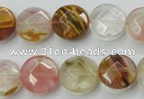 CCY411 15.5 inches 14mm faceted coin volcano cherry quartz beads