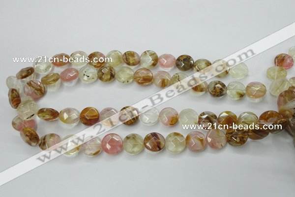 CCY411 15.5 inches 14mm faceted coin volcano cherry quartz beads