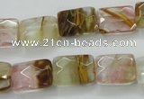 CCY430 15.5 inches 10*14mm faceted rectangle volcano cherry quartz beads