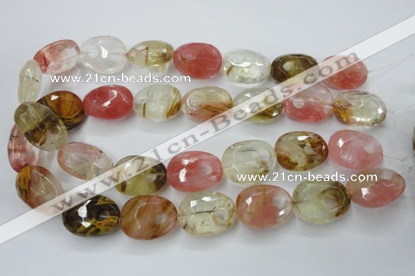 CCY444 15.5 inches 20*26mm faceted freeform volcano cherry quartz beads