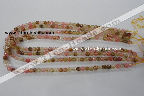 CCY501 15.5 inches 6mm faceted round volcano cherry quartz beads