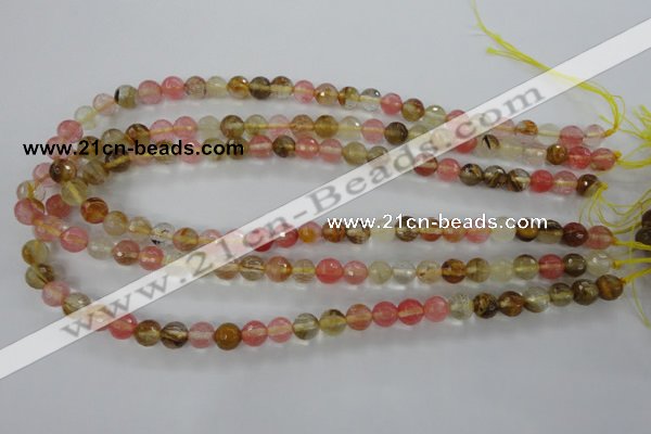 CCY502 15.5 inches 8mm faceted round volcano cherry quartz beads