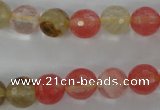 CCY503 15.5 inches 10mm faceted round volcano cherry quartz beads