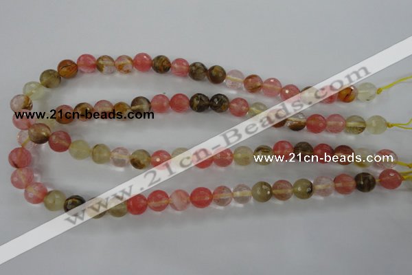 CCY503 15.5 inches 10mm faceted round volcano cherry quartz beads